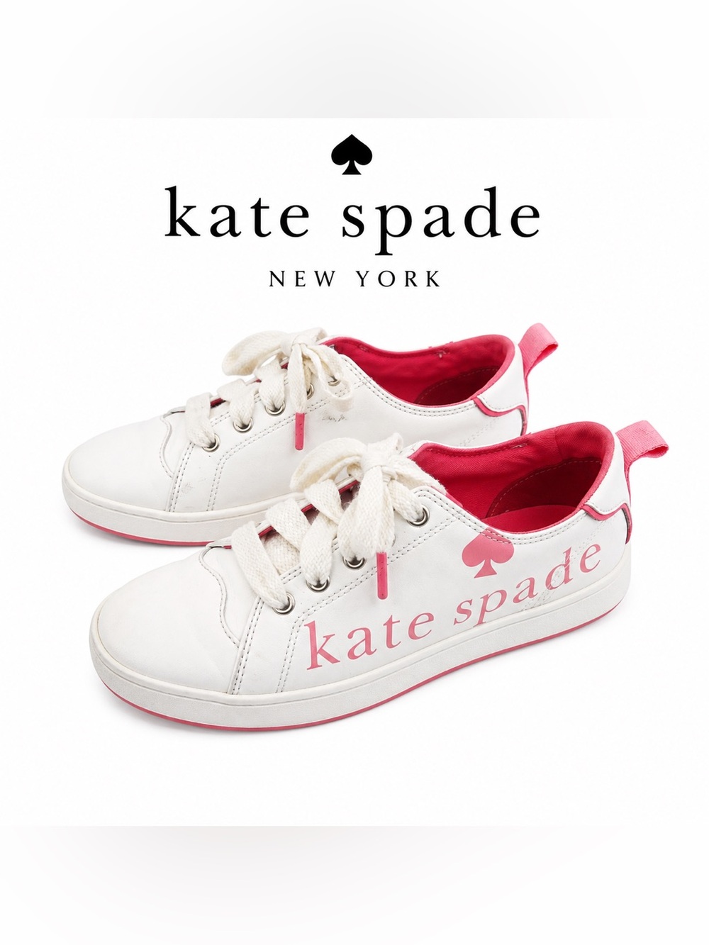 kate spade “Nikki” White and Pink Low-Top Logo Sneakers